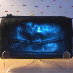 Fossil Black Pebbled Leather Trifold Checkbook Organizer Wallet w/Phone Pocket